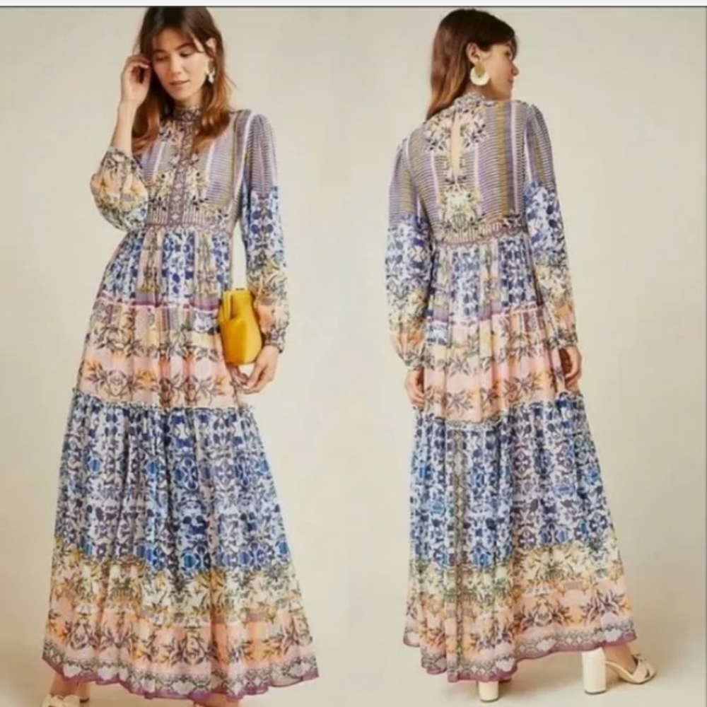 HTF Anthropologie Anastasia Maxi Dress Bhanuni by Jyoti Size 0 - Picture 1 of 10